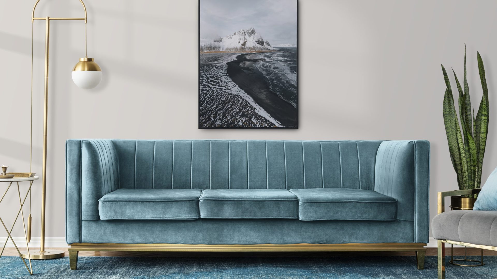 Chic modern luxury aesthetics style living room in blue tone